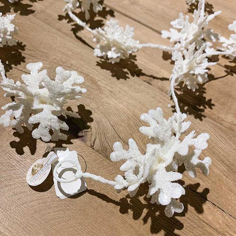 Гирлянда Белые снежинки с блёстками дисконт1 Glitter Snowflake Garland White 157 cm discount1